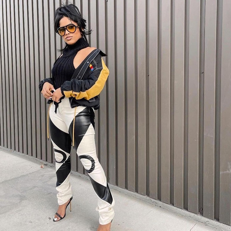 Print Pencil Leather Pants