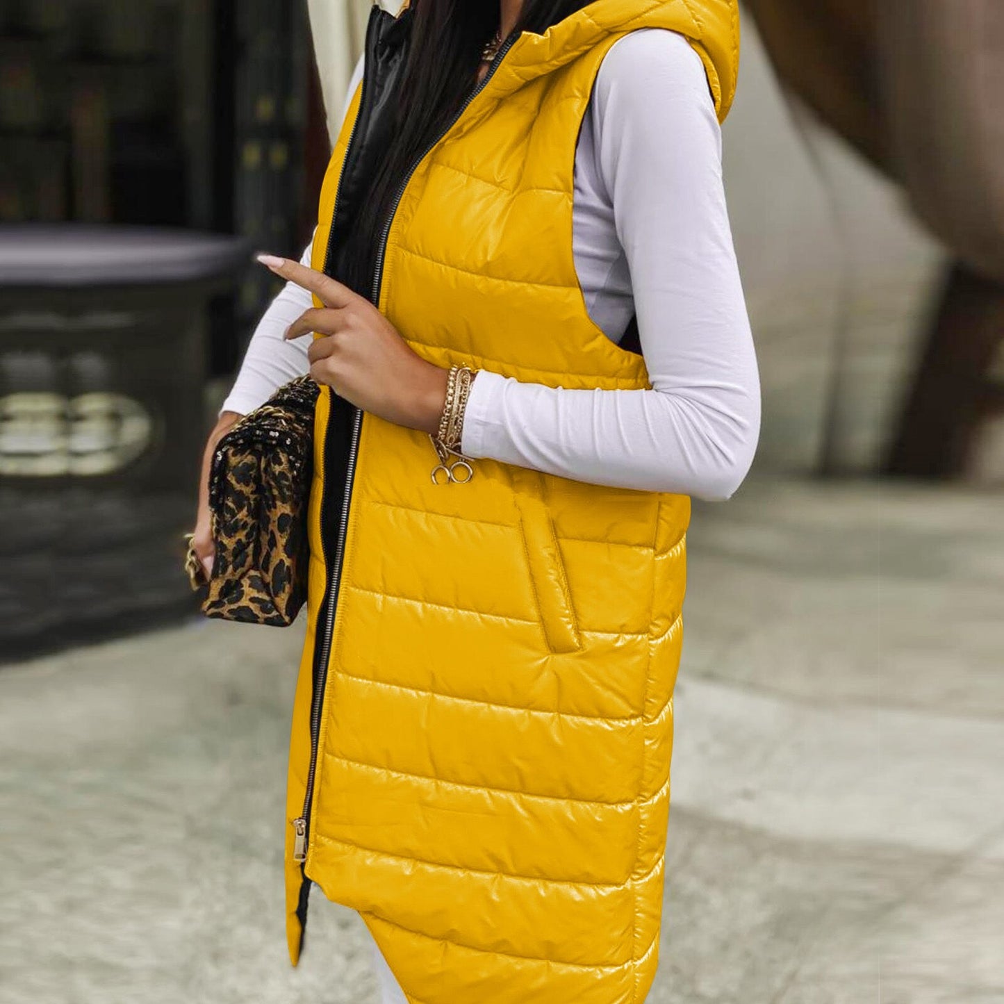 Long Hooded Coat Vest