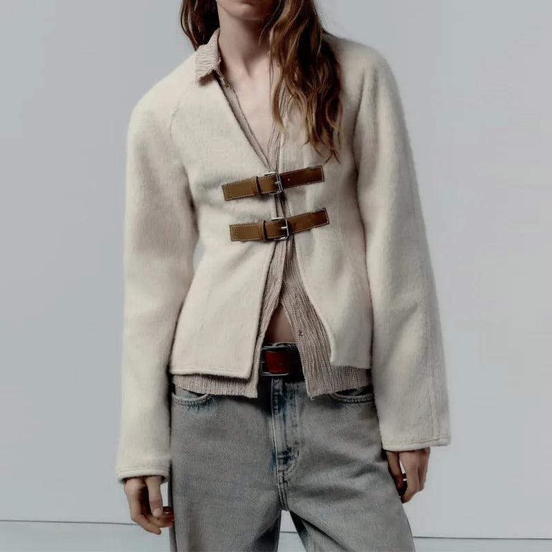 Leather Buckle Woolen Jacket