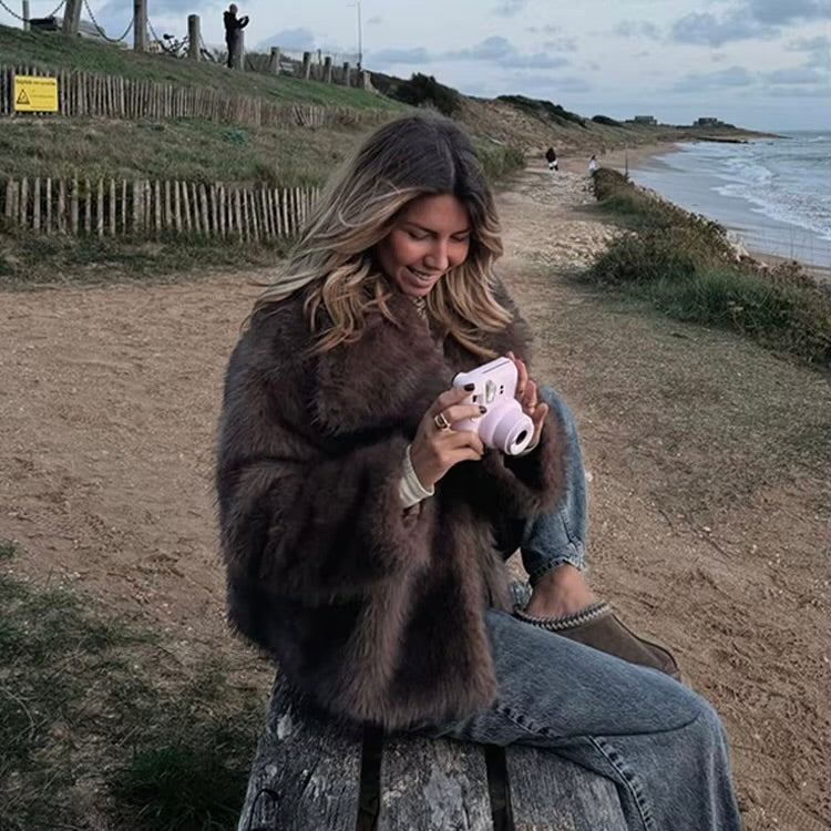 Lapel Faux Fur Jacket