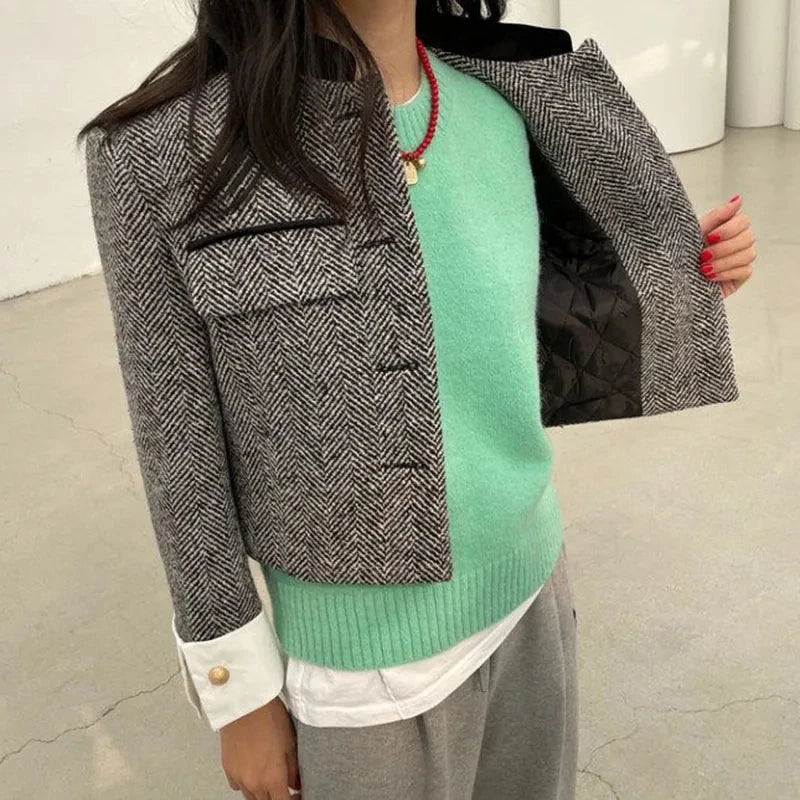 Metal Button Stand Collar Jacket