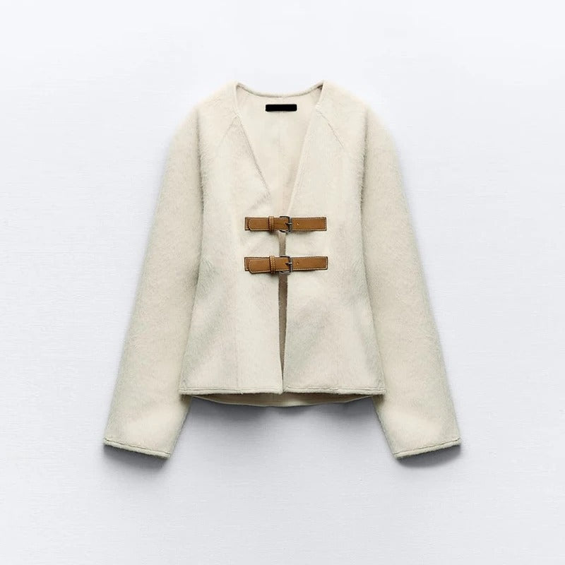 Leather Buckle Woolen Jacket