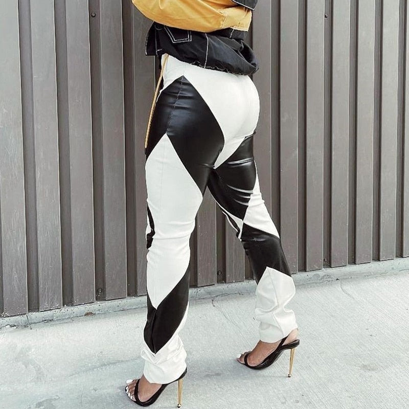 Print Pencil Leather Pants