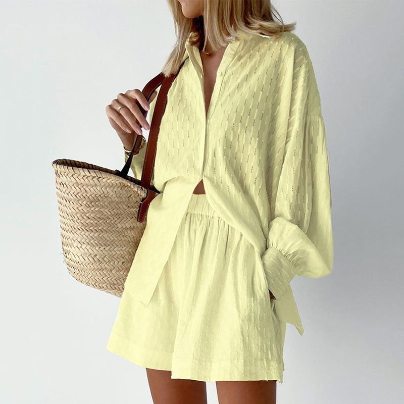 Hollow Loose Shirt And Shorts Suit