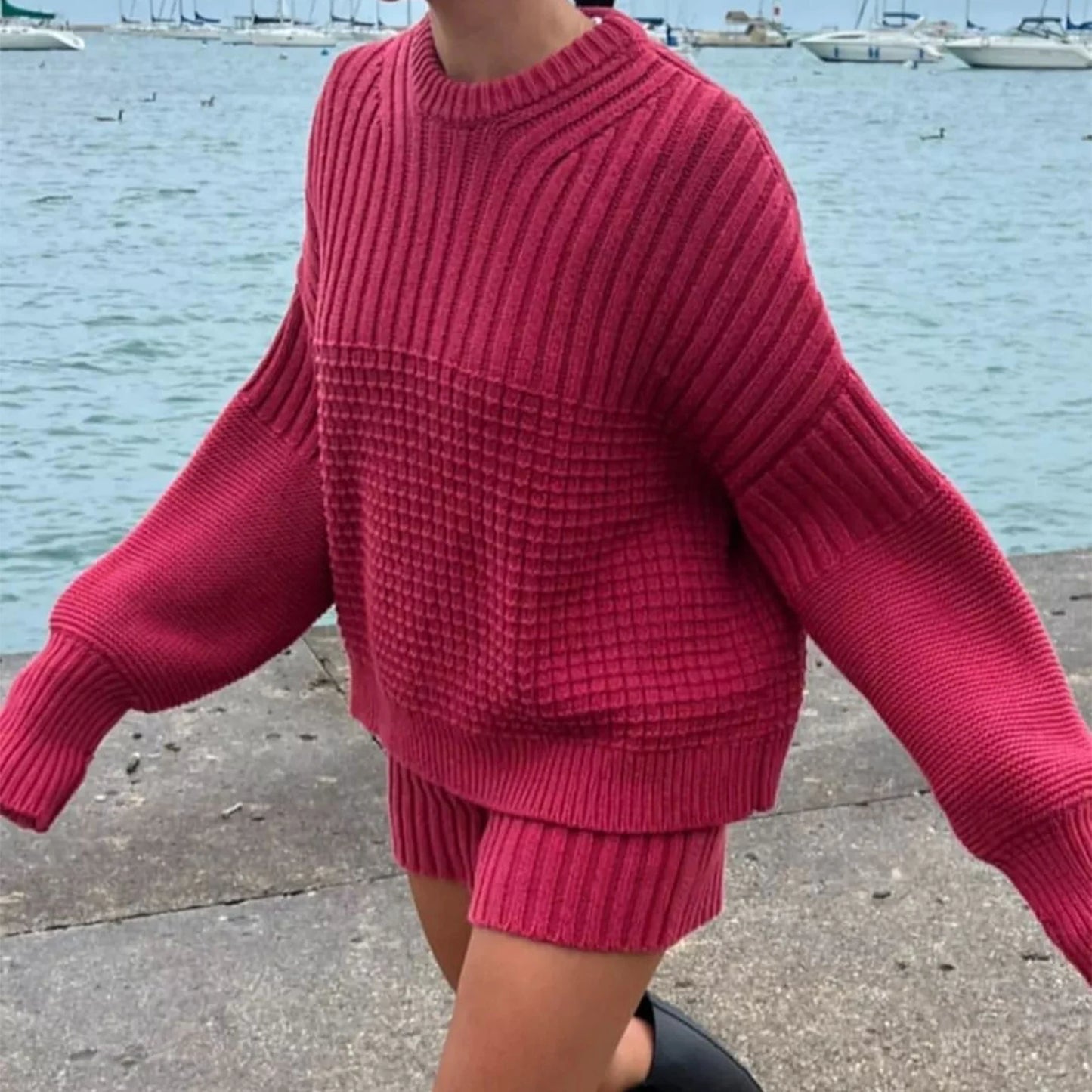 Knitted Sweater Shorts Outfit