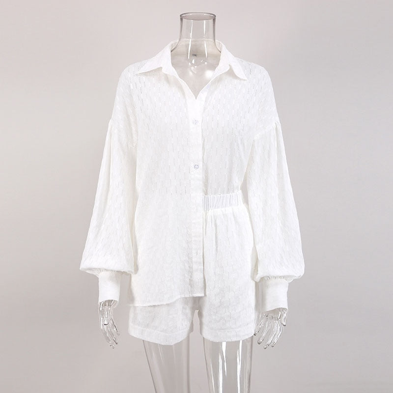 Hollow Loose Shirt And Shorts Suit