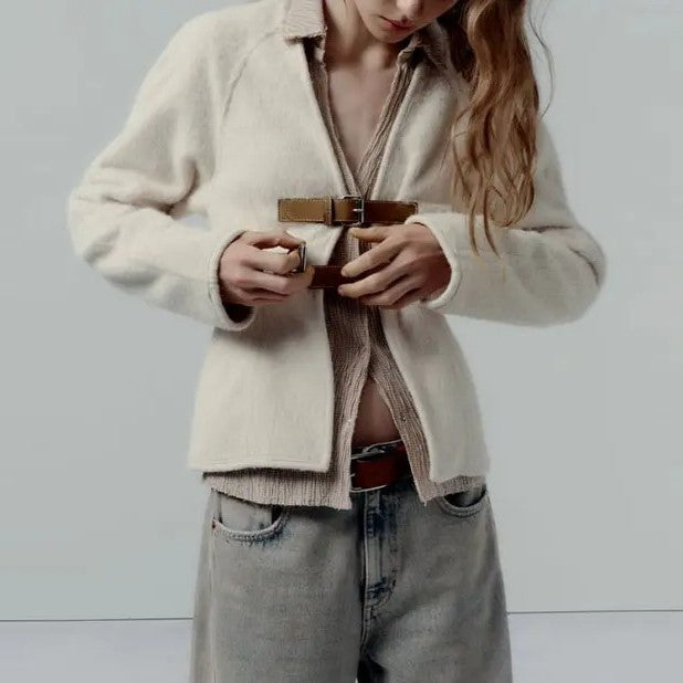 Leather Buckle Woolen Jacket
