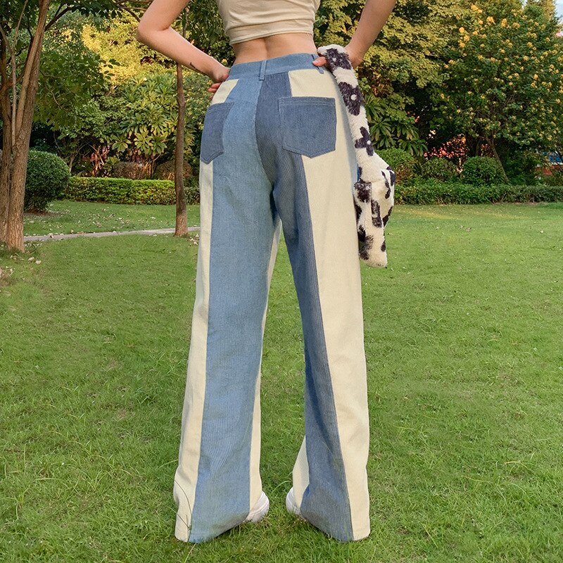 High Waist Corduroy Stitching Pants