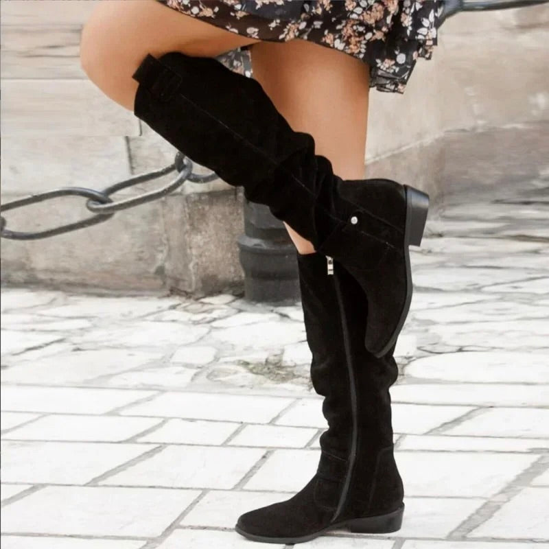 Side Zipped Suede Boots