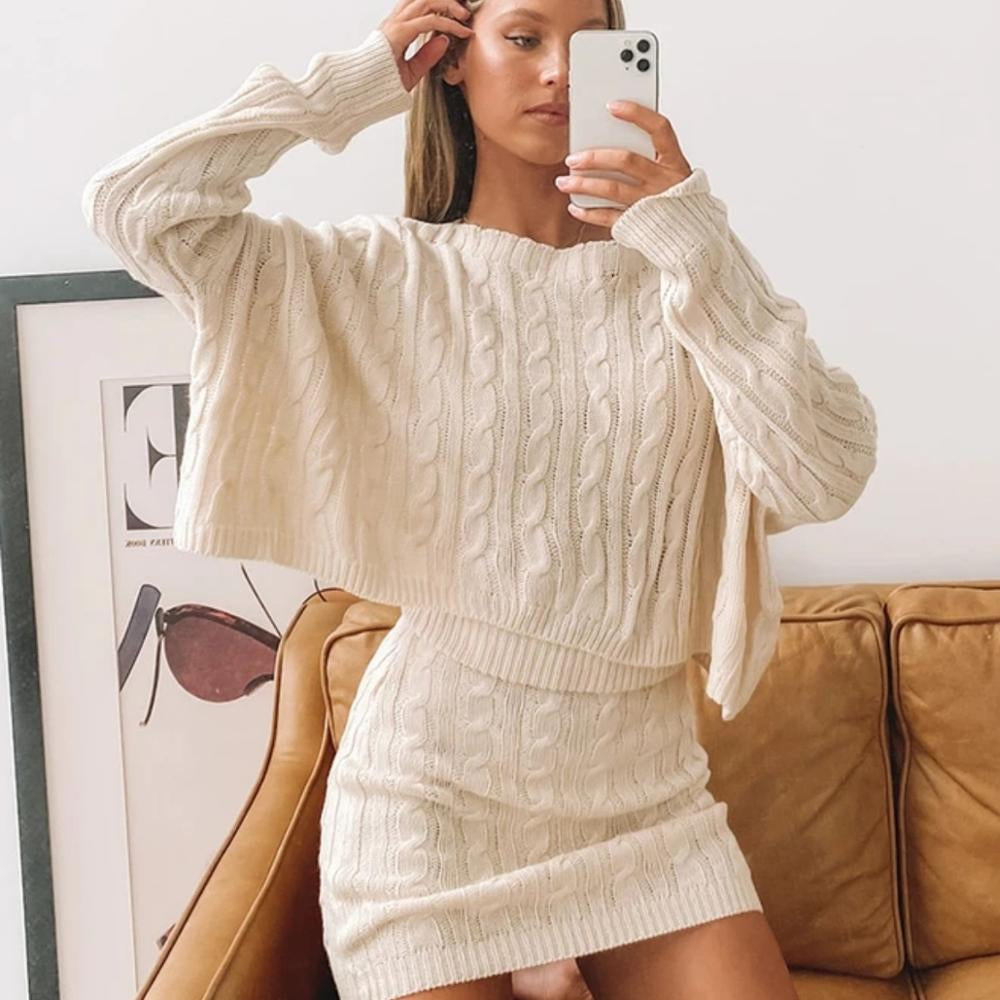 Knitted Crop Top Skirt Set