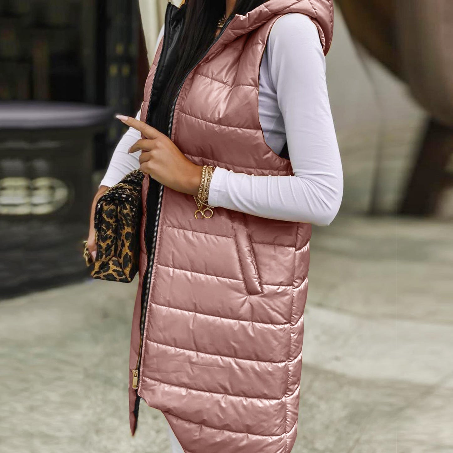 Long Hooded Coat Vest