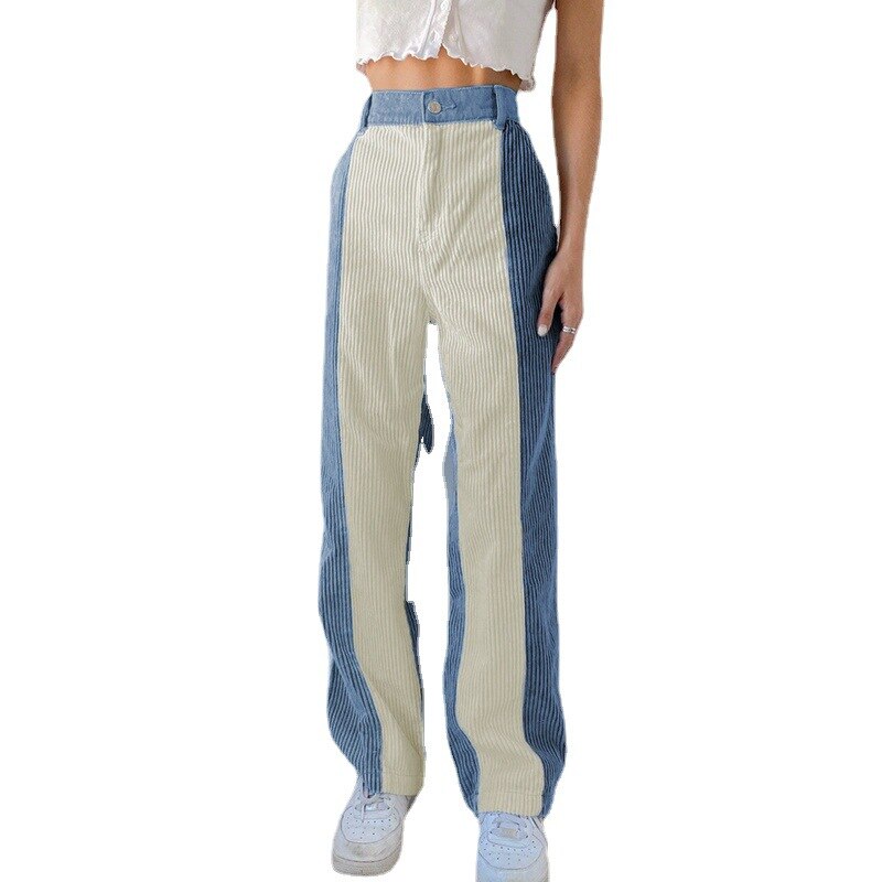 High Waist Corduroy Stitching Pants