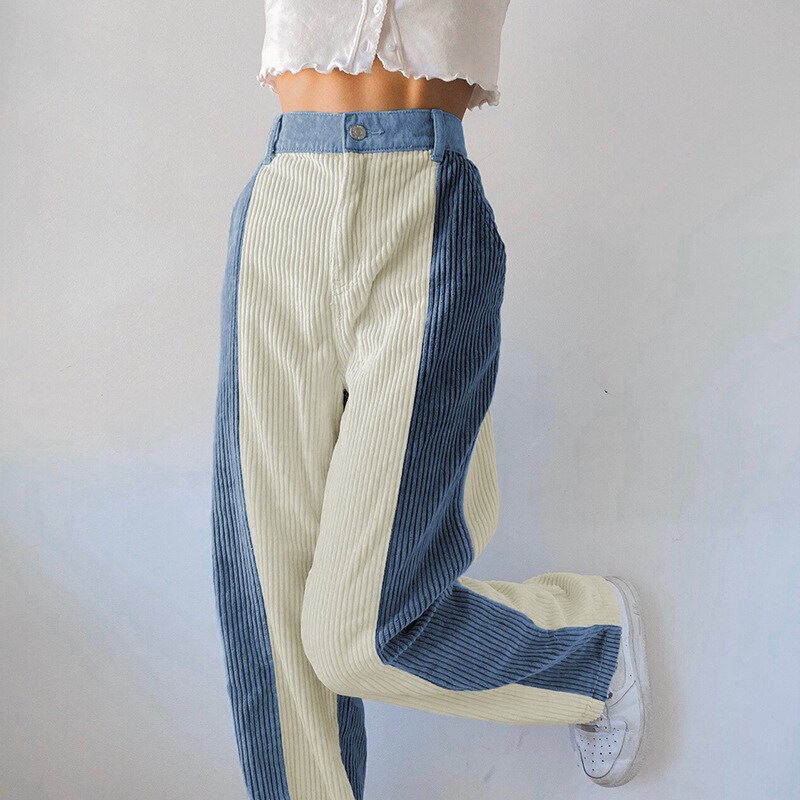 High Waist Corduroy Stitching Pants