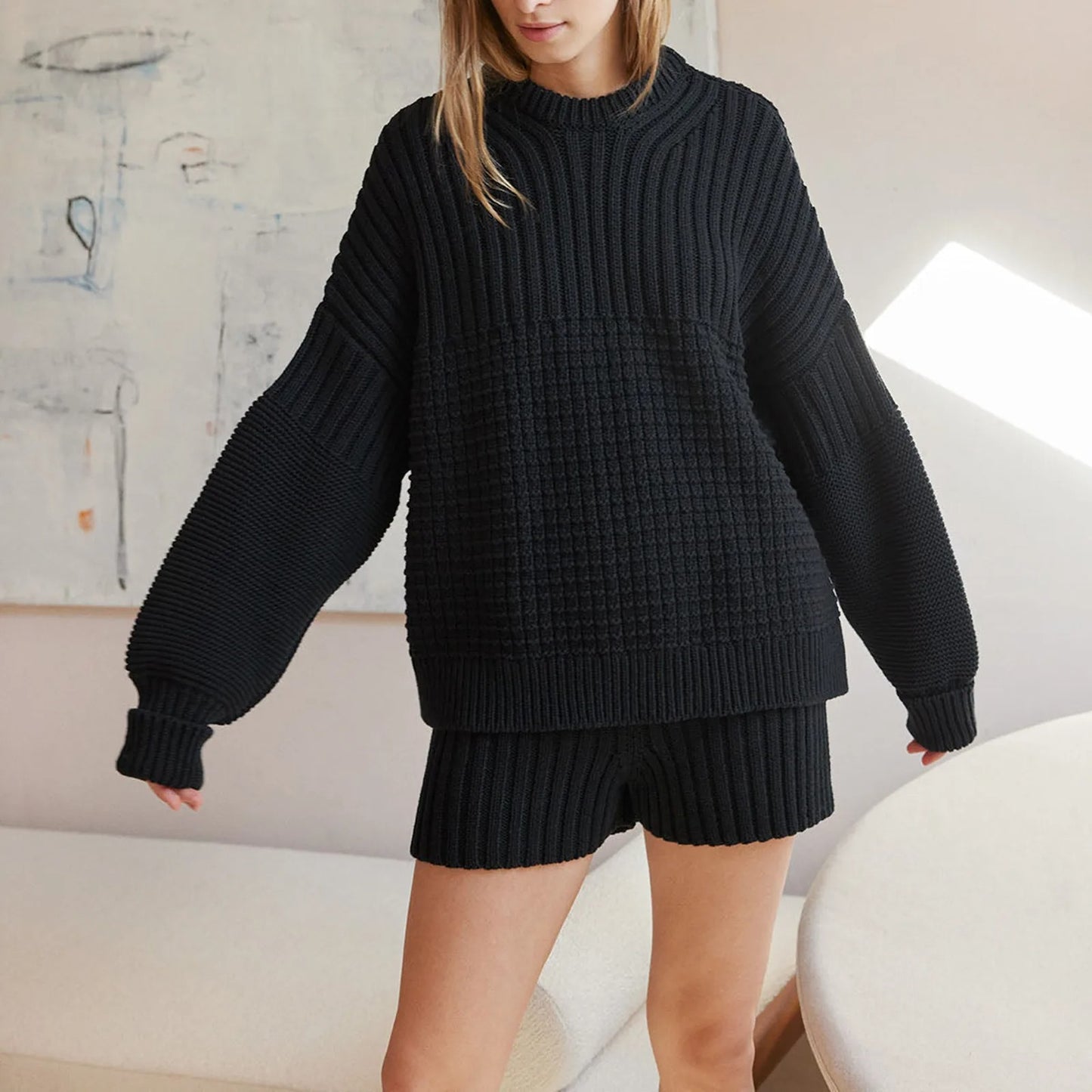 Knitted Sweater Shorts Outfit