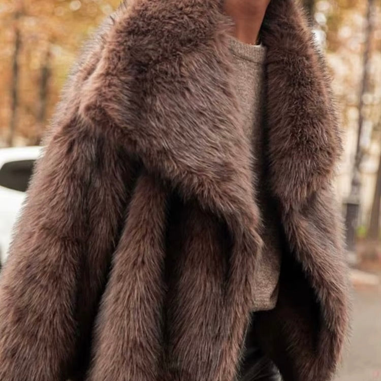 Lapel Faux Fur Jacket