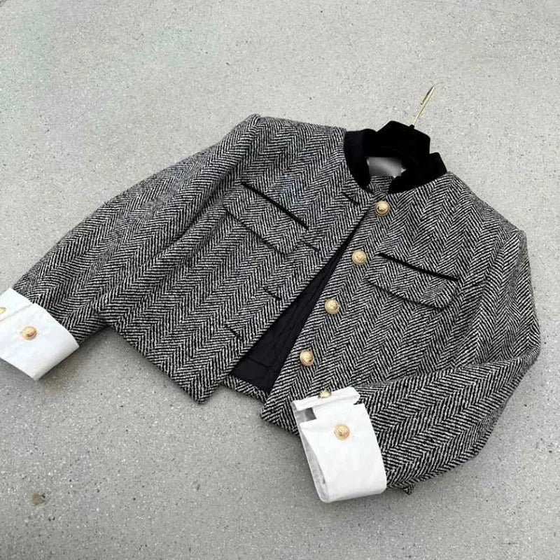 Metal Button Stand Collar Jacket