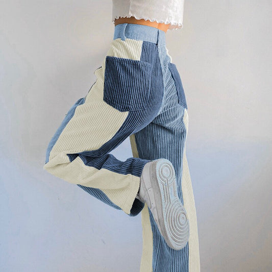 High Waist Corduroy Stitching Pants