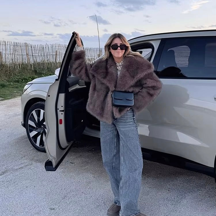 Lapel Faux Fur Jacket