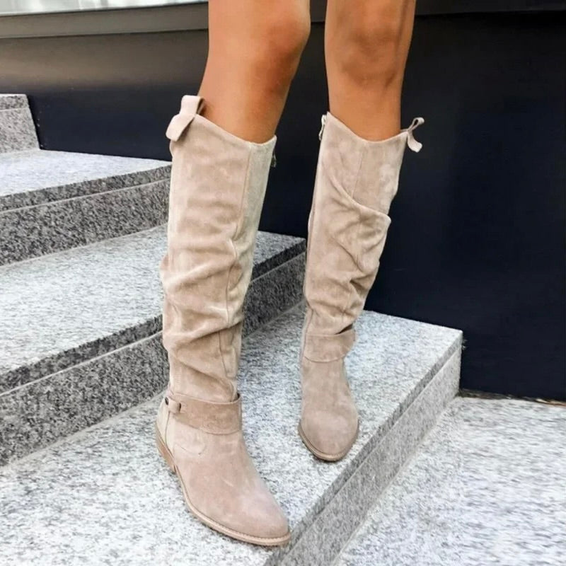 Side Zipped Suede Boots