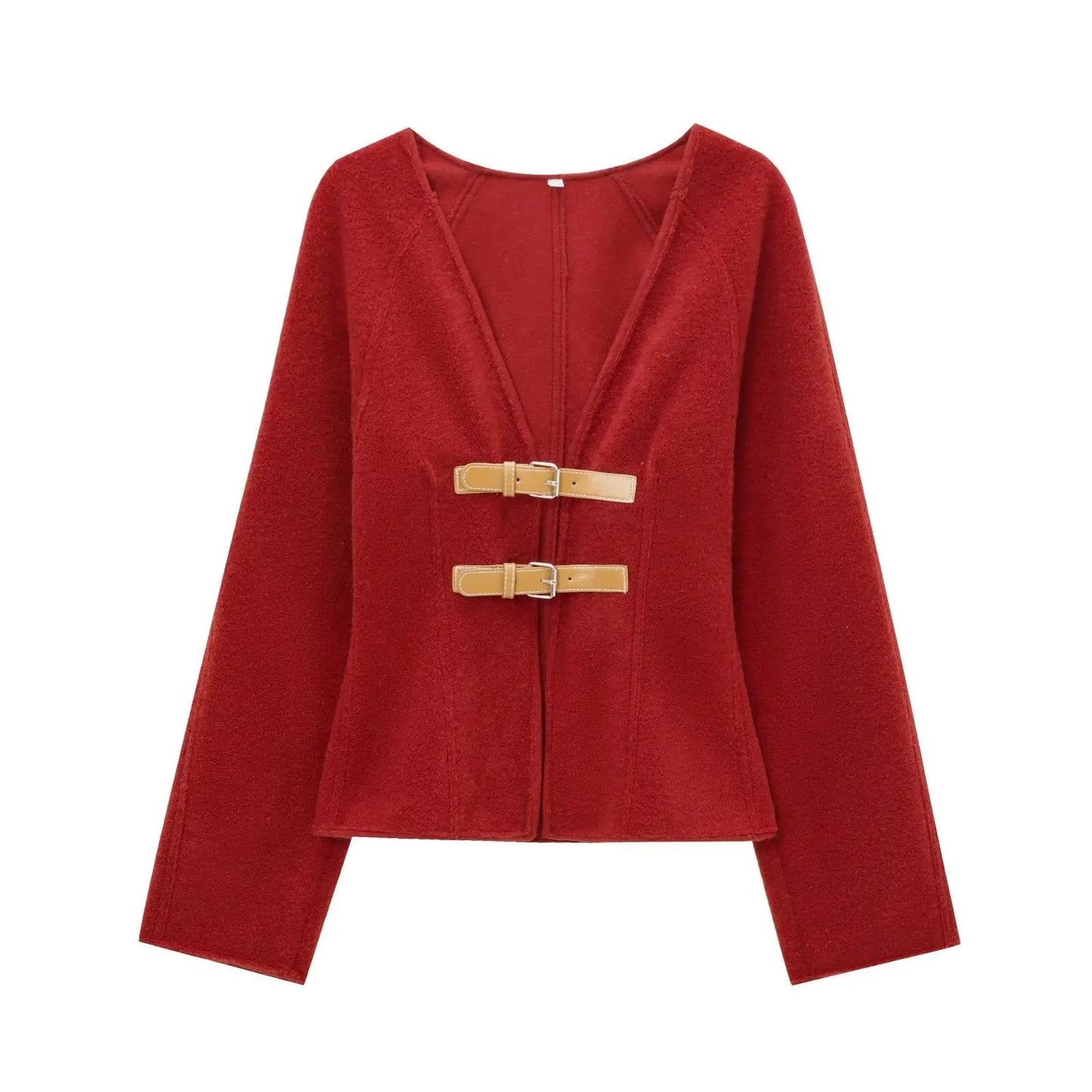 Retro Leather Buckle Woolen Coat