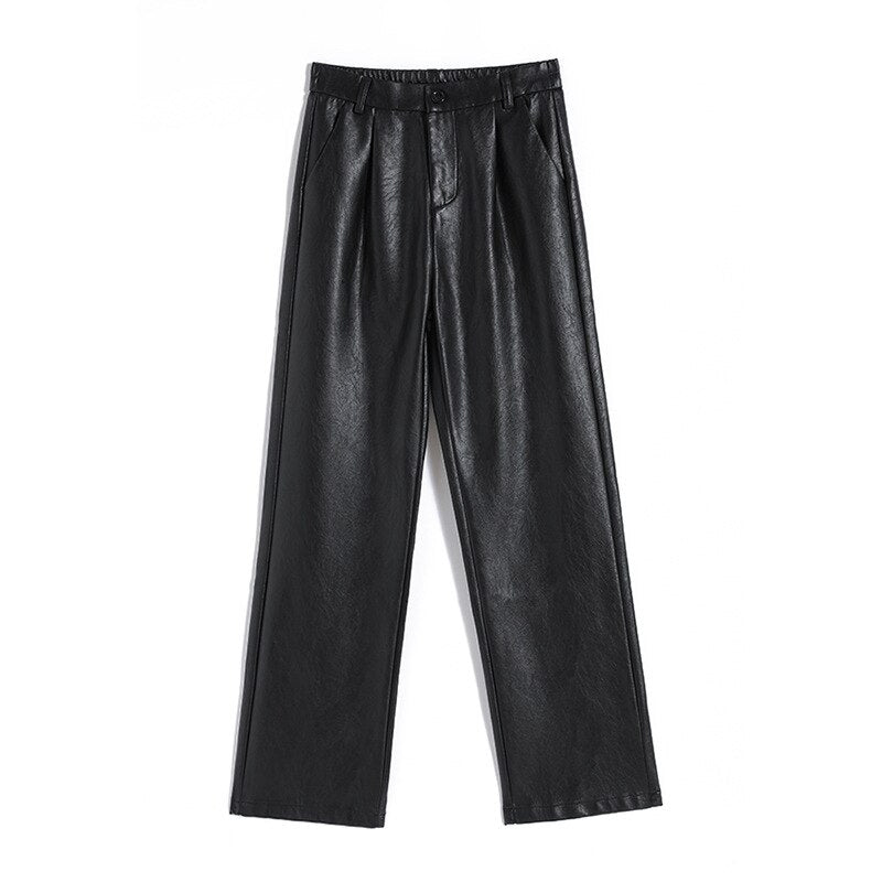 High Waist Straight Leg Leather Pants