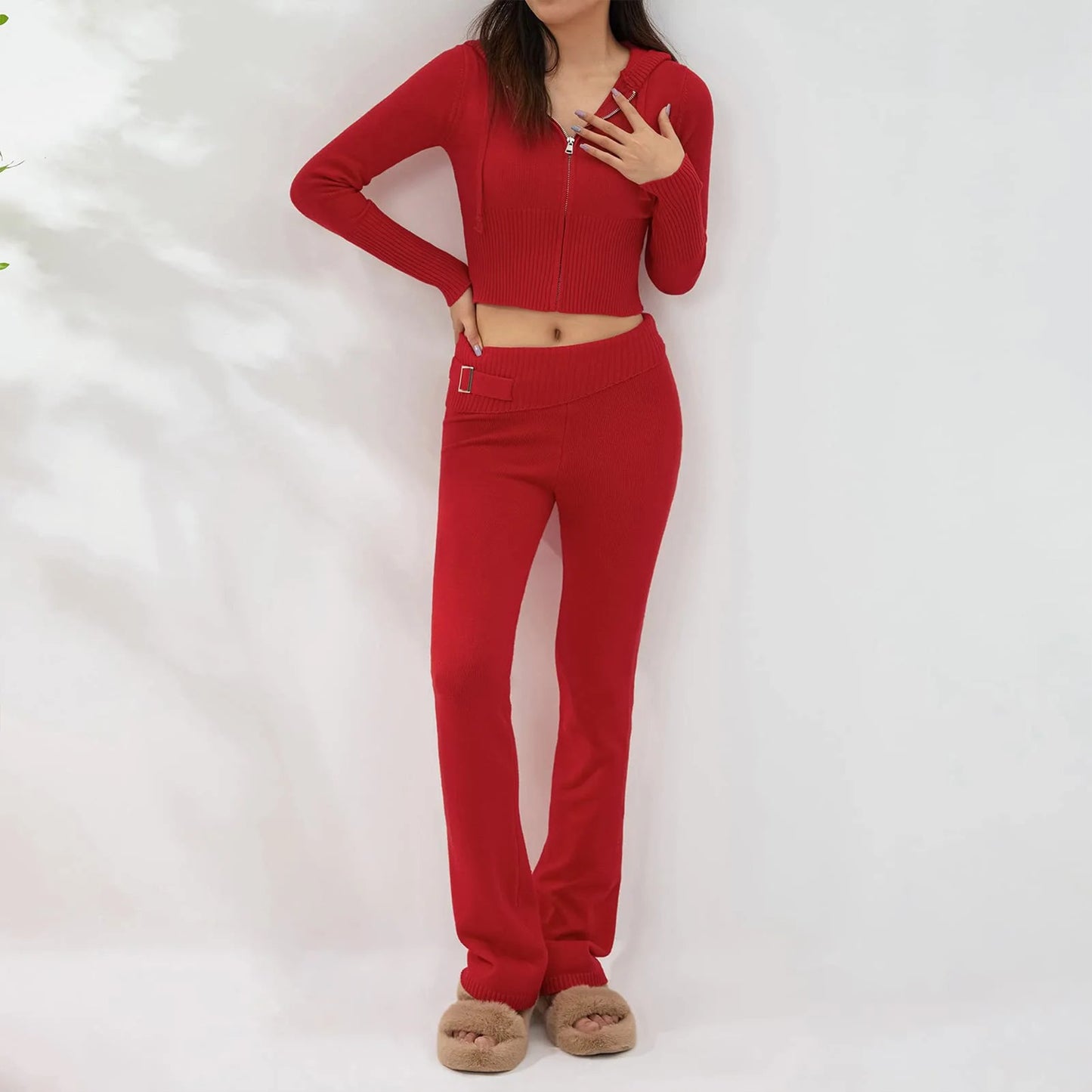 Zipper Lace-up Hoodies Pant Set