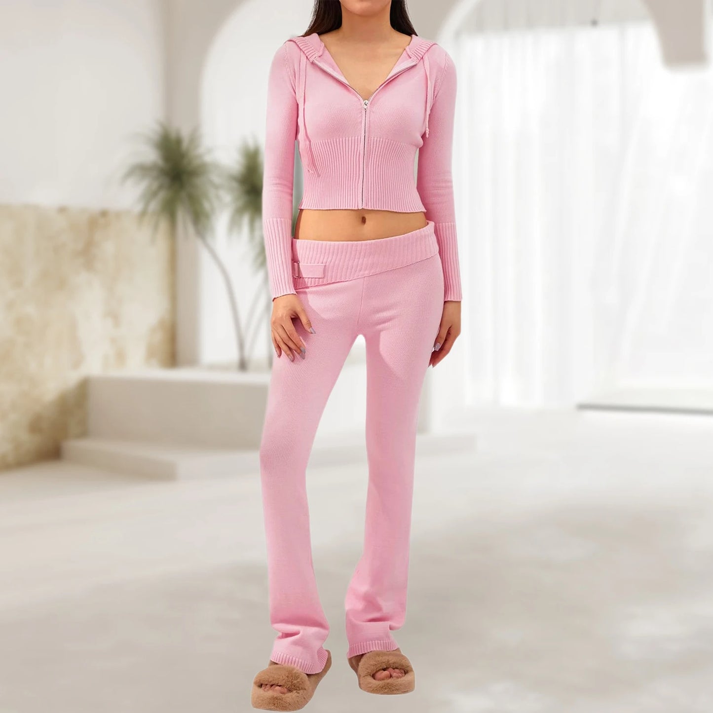 Zipper Lace-up Hoodies Pant Set
