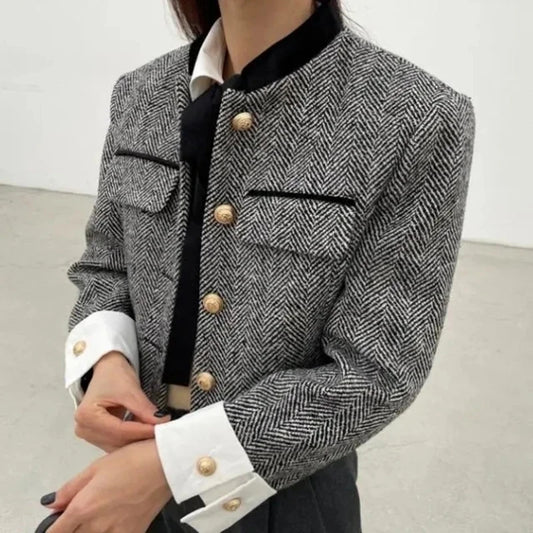 Metal Button Stand Collar Jacket