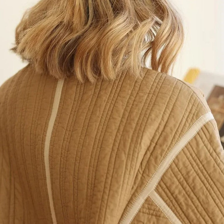 Color Block Round Neck Short Coat
