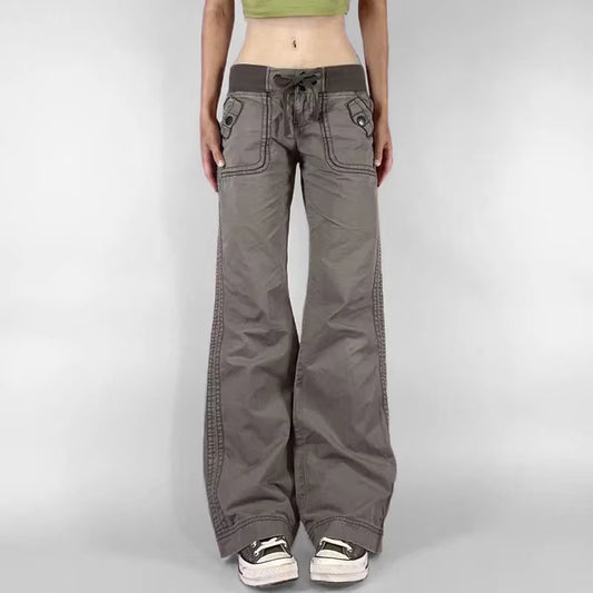 Retro Lace-up Low Rise Pants