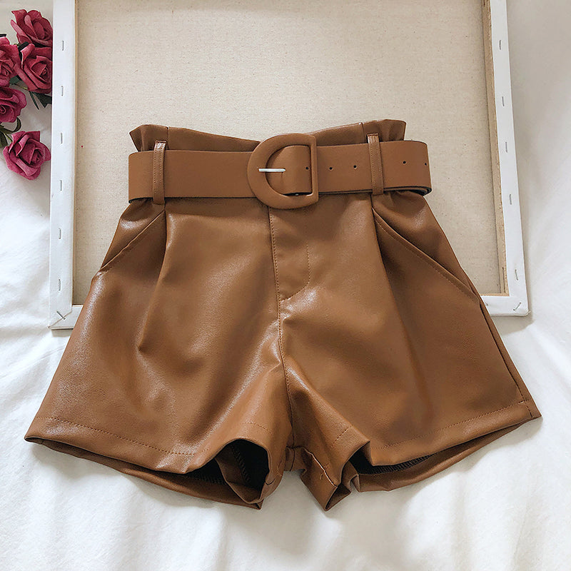 High Waist Wide Leg Leather Shorts