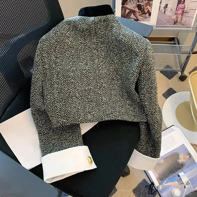 Metal Button Stand Collar Jacket