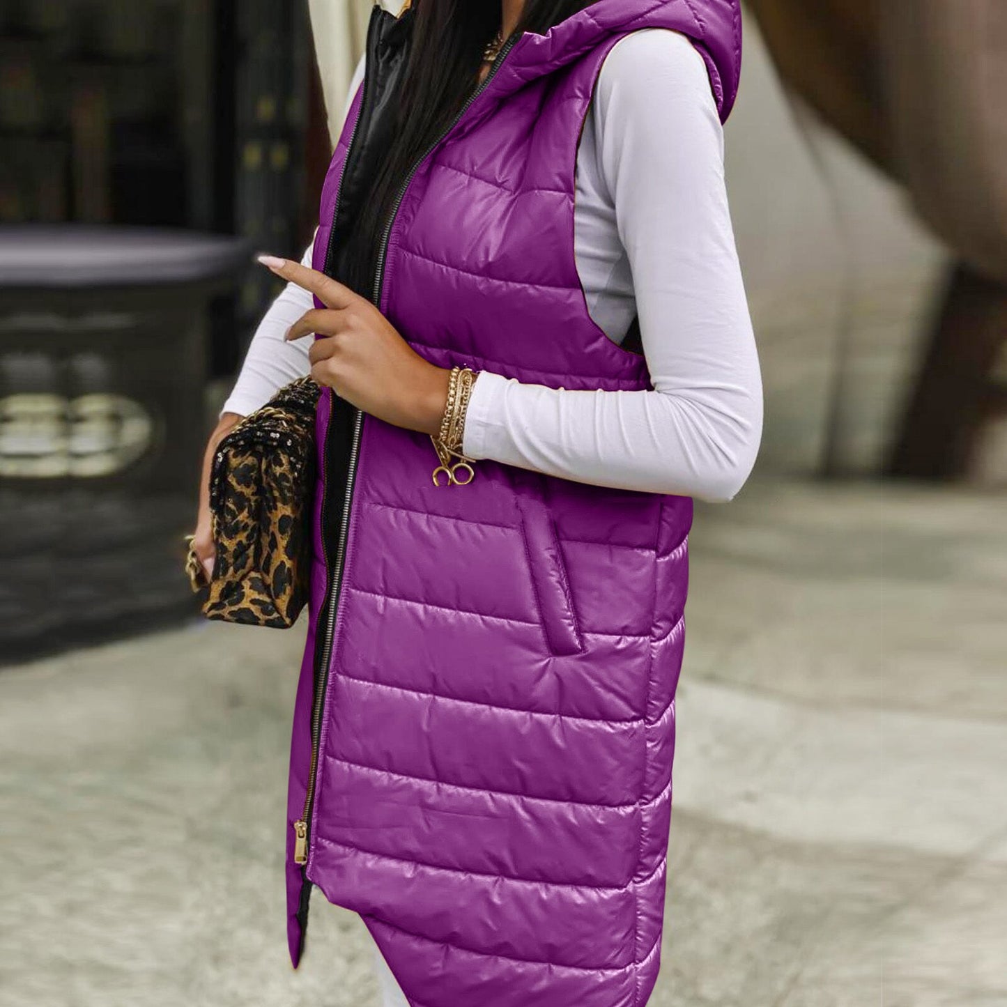 Long Hooded Coat Vest
