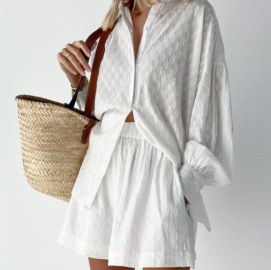 Hollow Loose Shirt And Shorts Suit