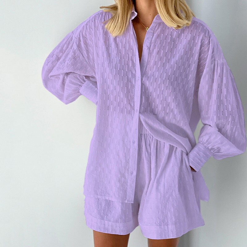 Hollow Loose Shirt And Shorts Suit