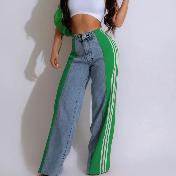 Casual Women Striped Denim Pants