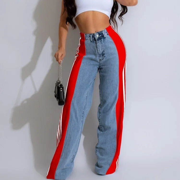 Casual Women Striped Denim Pants