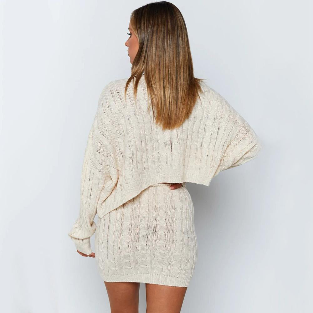 Knitted Crop Top Skirt Set