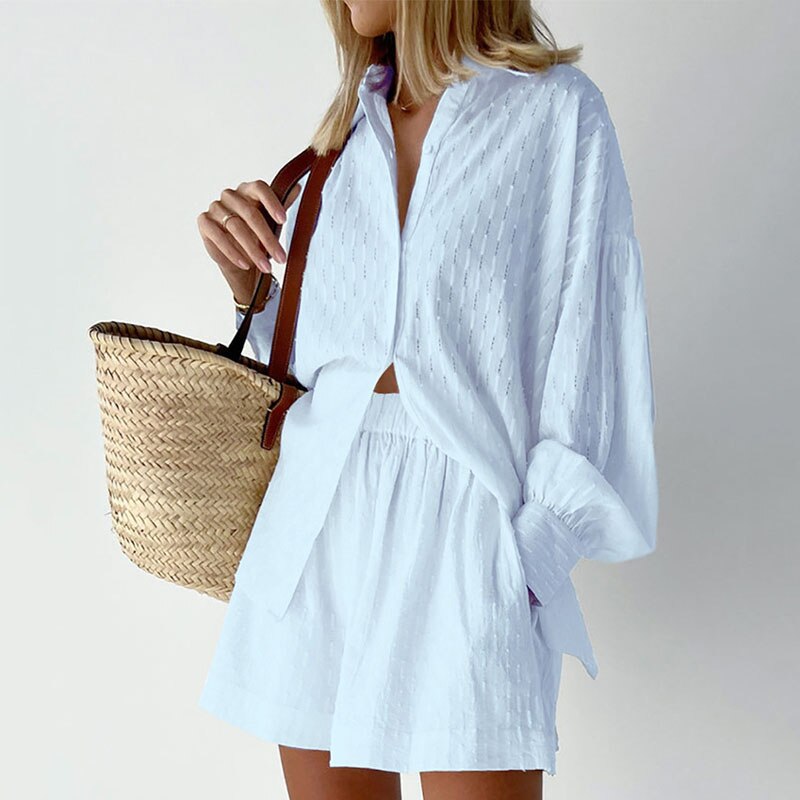 Hollow Loose Shirt And Shorts Suit