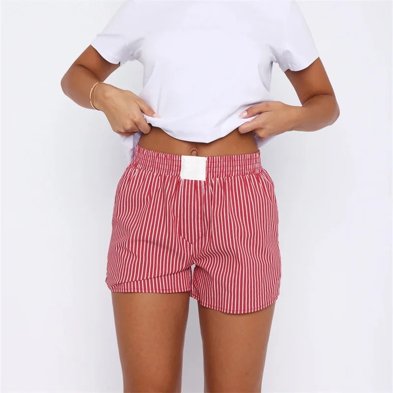Striped High Elastic Waist Shorts