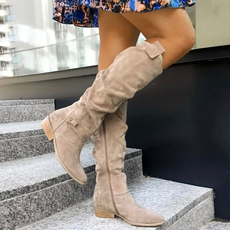 Side Zipped Suede Boots