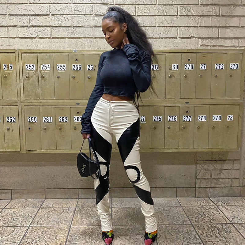 Print Pencil Leather Pants
