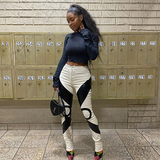 Print Pencil Leather Pants