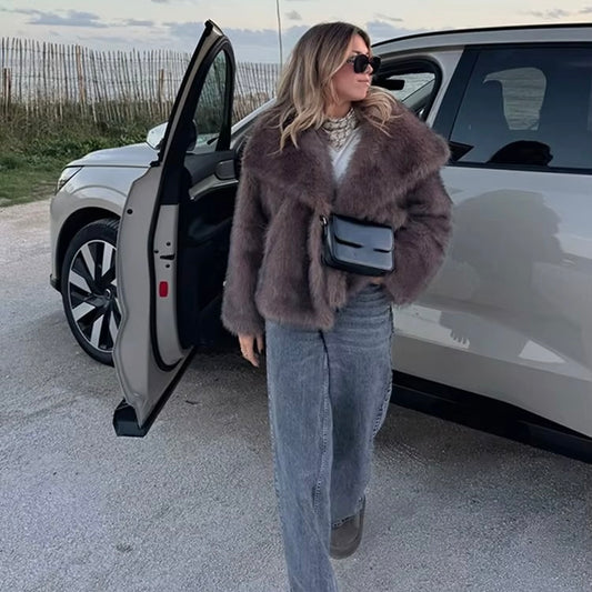 Lapel Faux Fur Jacket