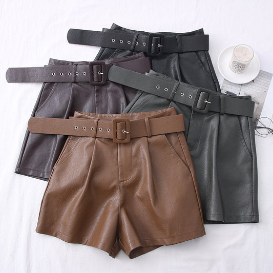 High Waist Wide Leg Leather Shorts