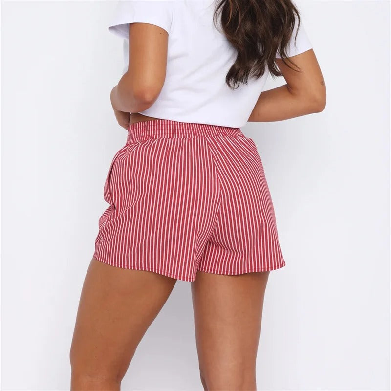 Striped High Elastic Waist Shorts