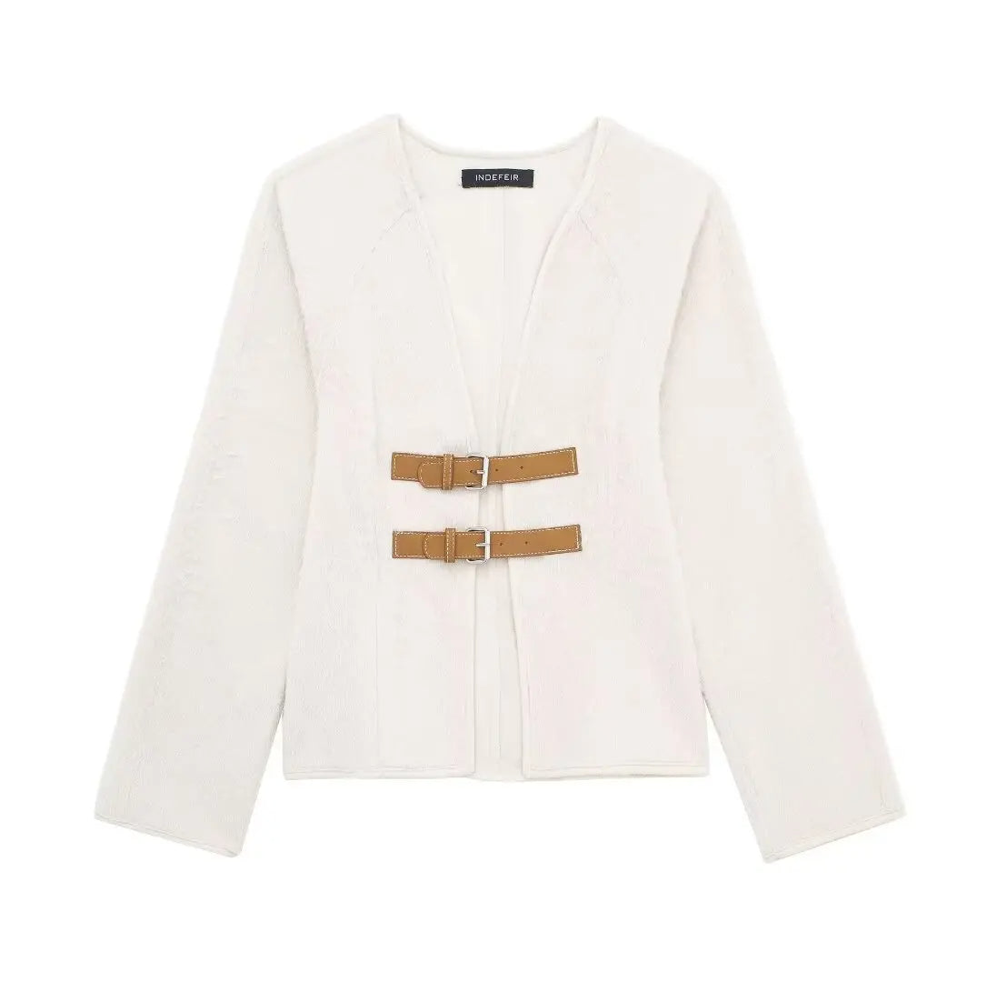Retro Leather Buckle Woolen Coat