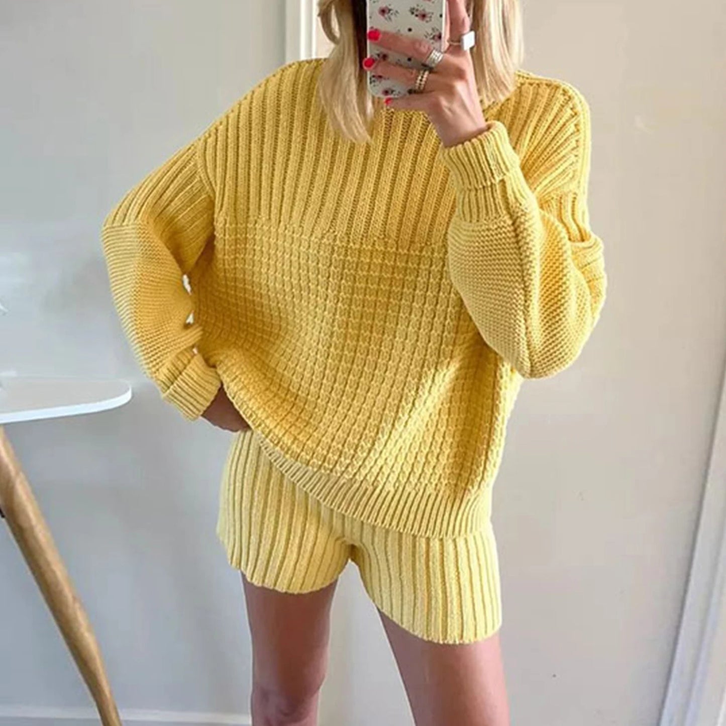 Knitted Sweater Shorts Outfit