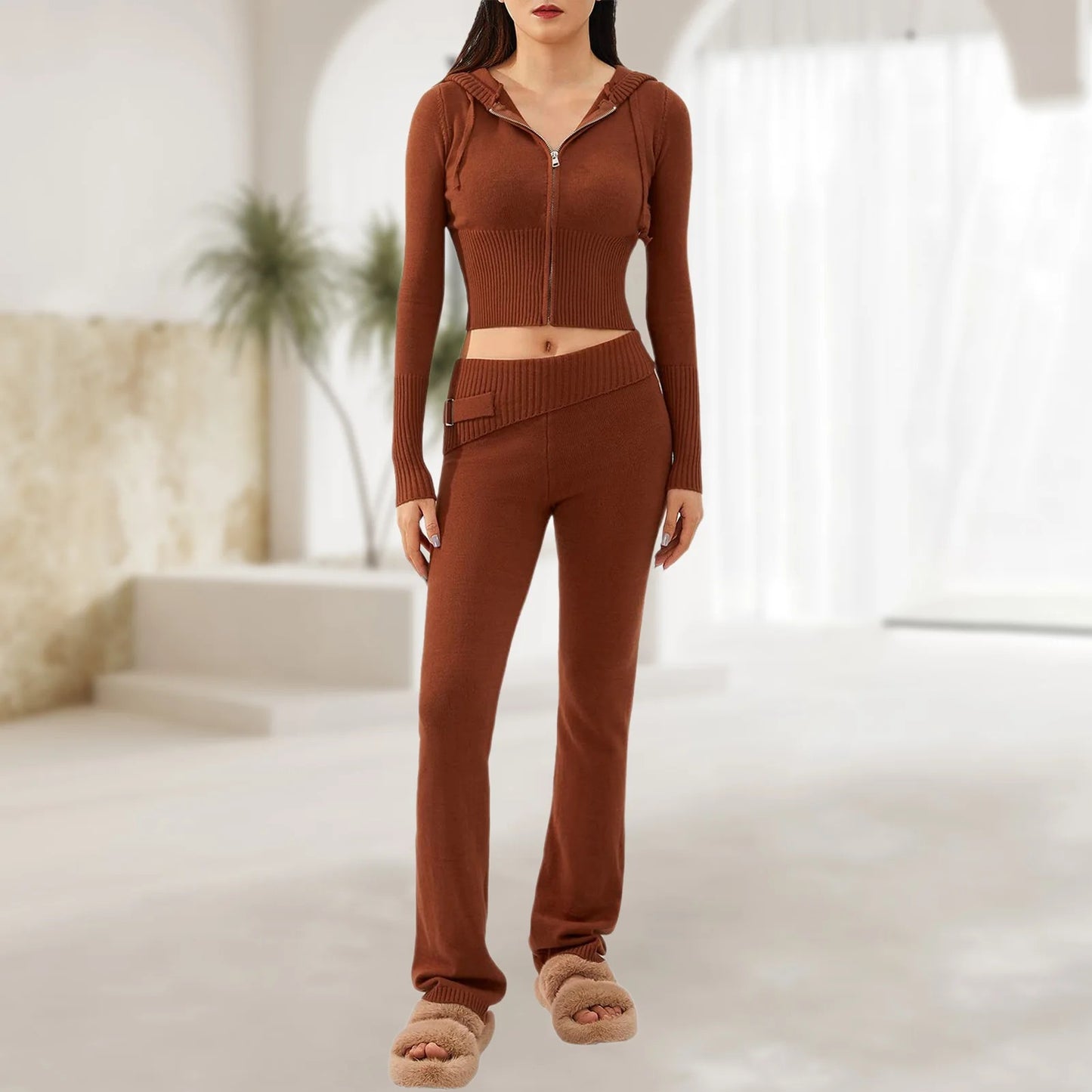 Zipper Lace-up Hoodies Pant Set