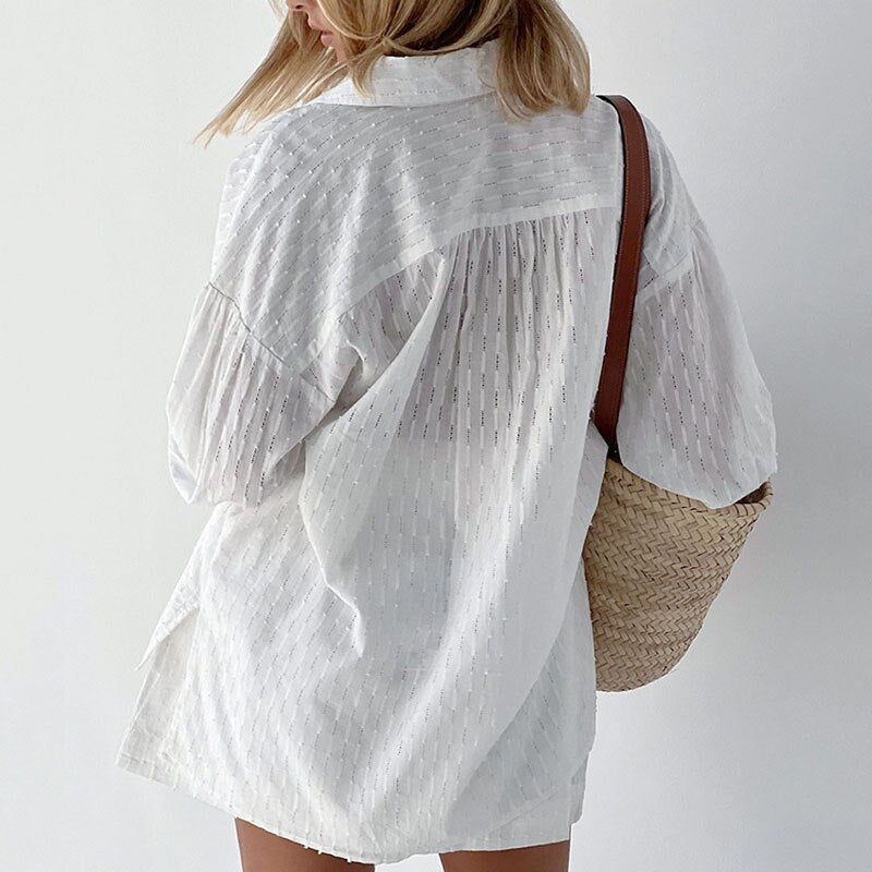 Hollow Loose Shirt And Shorts Suit